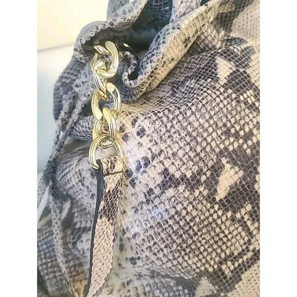 Michael Kors Python Embossed Leather Drawstring Bucket Tote Satchel Shoulder Bag - Picture 6 of 16